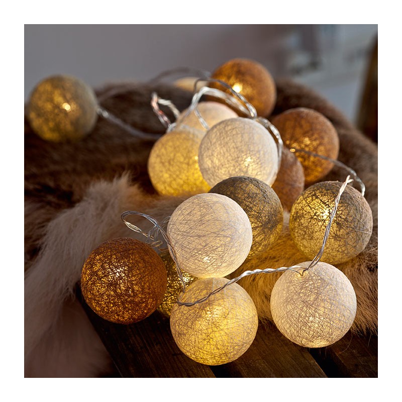 Guirlande lumineuse boules coton coloré Bolette