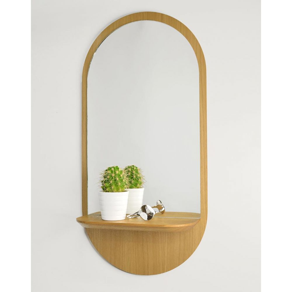 Oval Wooden Mirror Solstice Reine Mère, Wood Circle Mirror With Shelf