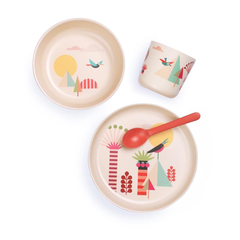 Bamboo Kids Toddlers Eating Set Eco Friendly Eating Set Cutlery Plate Gift Idea 