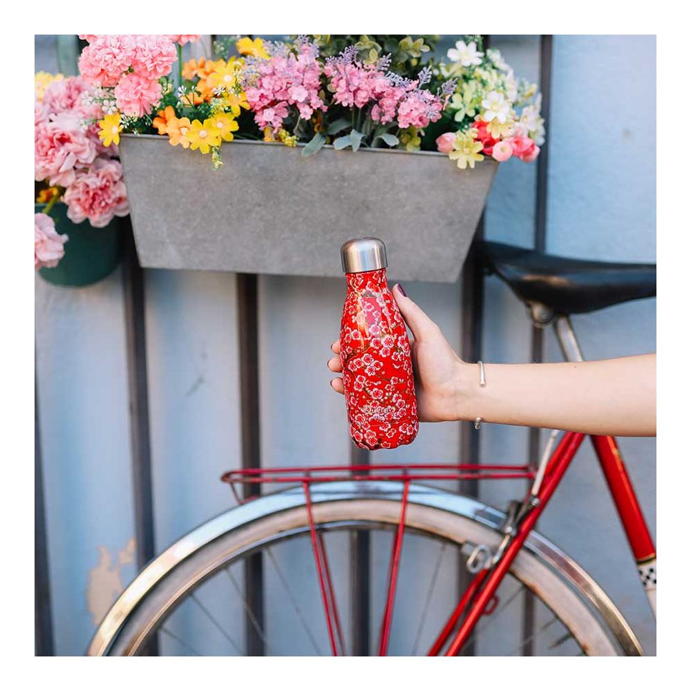 Qwetch thermos flask red - Stainless steel bottle Flowers red