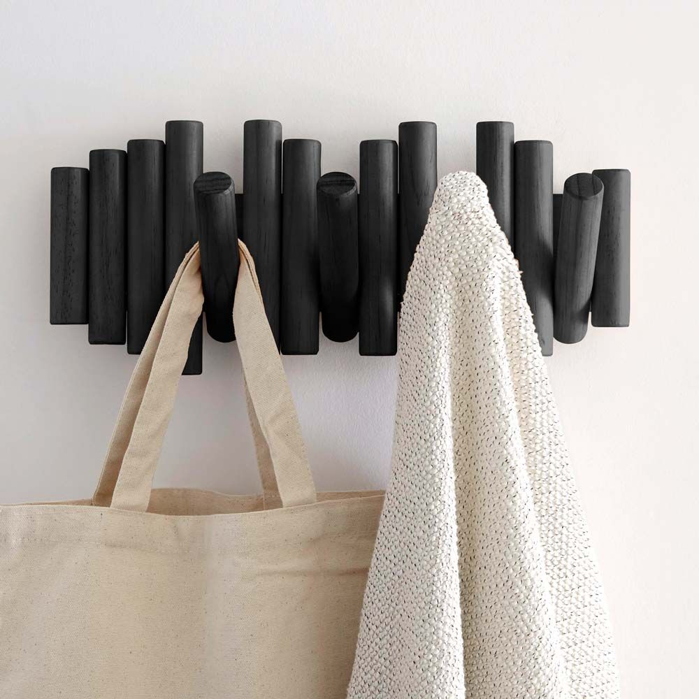 Wall Hook Rail-Mounted Hanging Rack with 5 Retractable Hooks