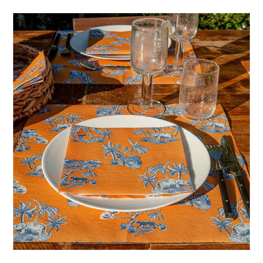 Serviettes de table en tissu – Coeurs et Pois – Bleu, Orange et