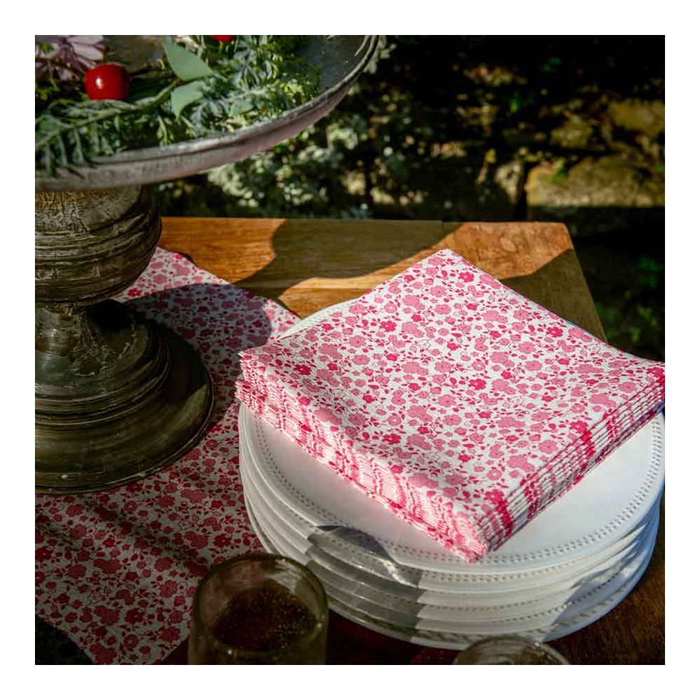 Serviette en papier à fleurs roses - Chic jetable - Françoise Paviot