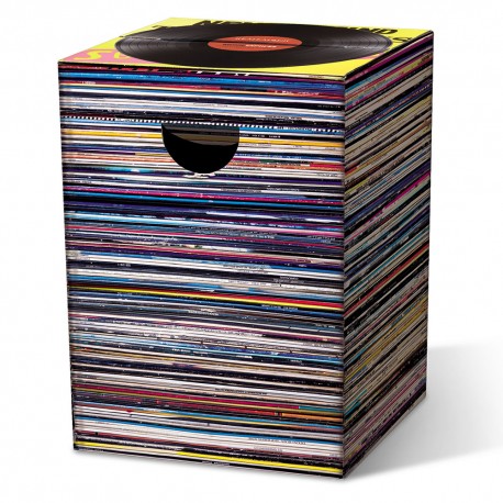 Tabouret en carton trompe l'oeil disque vynil