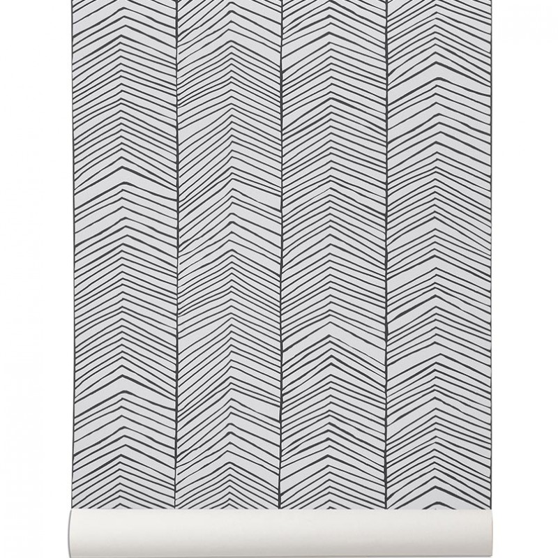black and white herringbone wallpaper