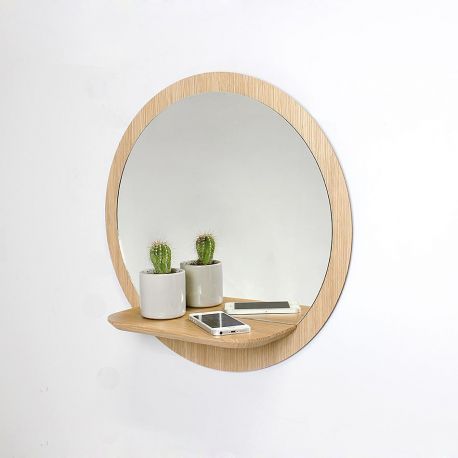 Round wood mirror with shelf Sunrise by Reine Mere