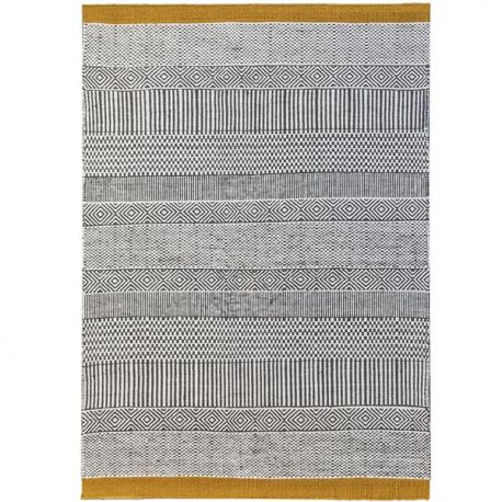 Woven rug Edito - Grey and yellow graphic rug Tryptik